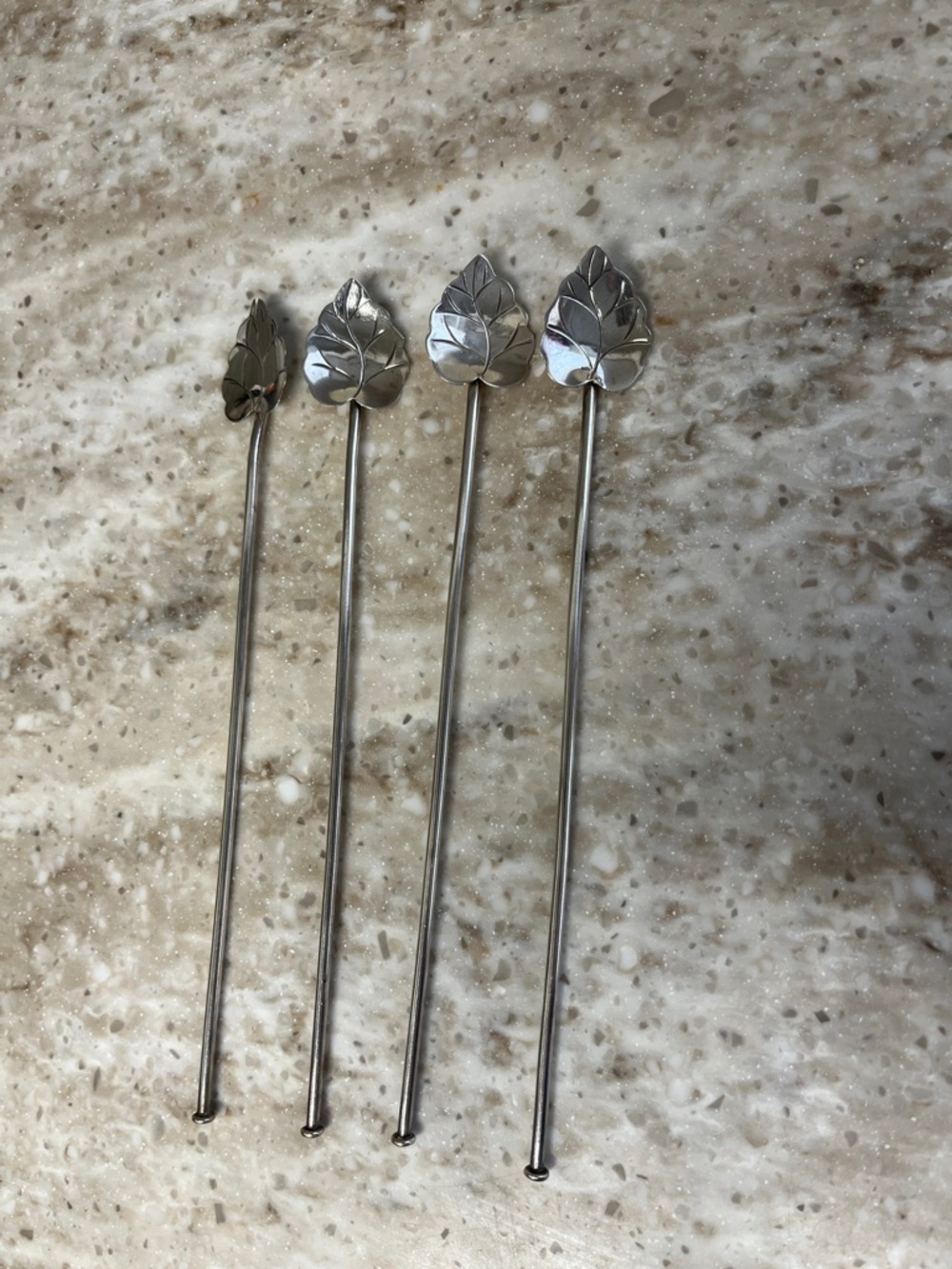 Silver Leaf Cocktail Stirrer Set — Decorative Stainless Beverage Picks (4-Pack)